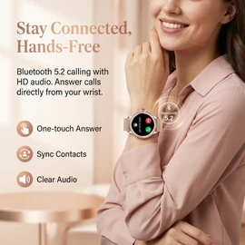 Pard Women Smart Watch, 1.3" HD Screen, Refined Design, with Sleep Detection, Heart Rate/Blood Pressure for iOS Android Devices, Rose Gold