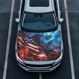 Qiyupavto Car Hood Cover Elastic Polyester Car Hood Cover Waterproof Automotive Accessories Suitable Most Automotive Sedans Trucks Pickup Sports Cars (American Flag Design)