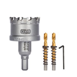 CENYB 1-13/16" (46mm) Tungsten Carbide Tipped Hole Saw with 2Pcs Titanium-Plated Pilot Drill Bits for Metal, Steel, Iron, Wood, Plastic