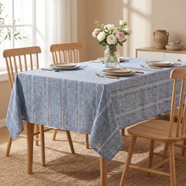 Horaldaily Blue Cotton Blend Tablecloth 60×84 Inch Rectangular, Farmhouse Style, Wrinkle Resistant Washable Table Cloth, Hemstitched Embroidery Table Cover for Home