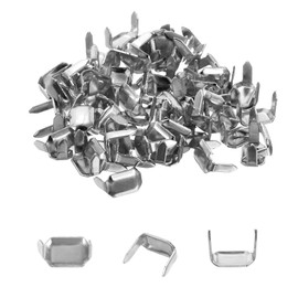 uxcell 50Pcs Brass Leather Staples, 8mm Two Prong Belt Loops Fasteners Holders for Leathercraft Belt Keeper Connection, Silver Tone