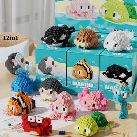 Cute Animal Design Building Blocks, Mini Blocks Building Toy, Creative and Educational Building Blocks for Boys & Girls:_Multicolor_12 boxes
