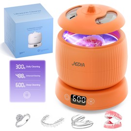 JEDIA Ultrasonic Retainer Cleaner – Fall Thanksgiving Gift Idea | Denture Cleaner Machine with 4 Modes, 45kHz Sonic Cleaning for Mouth Guard, Jewelry, Braces & Removable 180 ML Tank – Orange