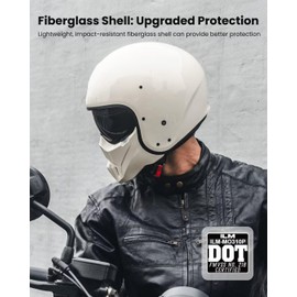 ILM Fiberglass Open Face Motorcycle 3/4 Half Helmet for Men Women Lightweight Vintage with Visor for Moped Cruiser Scooter DOT Model MO310P(White,M)