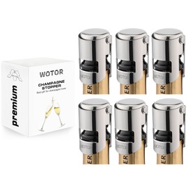 WOTOR Champagne Stoppers Stainless Steel, Prosecco Bottle Stopper with Food Grade Silicone, Reusable Champagne Cork & Saver, Leak proof Keep Fresh (Silver, 6 Pack)