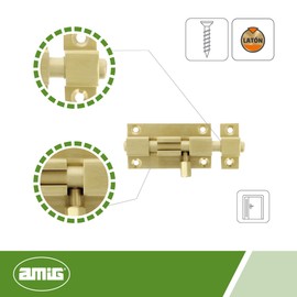 Amig - Brass Door Bolt | Bolt Mod. 700 | Door Lock in Chum | Gate Lock Bolt Door Slider | Dimensions: 40 x 37 | Compact Screw-On Locking Bolt | Suitable for Doors and Windows
