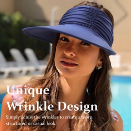 DRESHOW Women Visor Sun Hat Wide Brim Hat Adjustable Foldable Ponytail Beach Hat Summer UV Protection Outdoor Cap UPF 50+