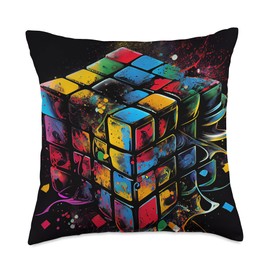 Rubik Magic Cube Colorful Illustration Graphic Throw Pillow