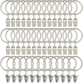LLPJS 40PCS Curtain Rings with Clips, Curtains Hooks Drapery Clip with Ring, Perfect for Decor Drapes Fabric Bows Caps Hangers or Othe Display, Rings 1.26 Inch I D, Matte Silver