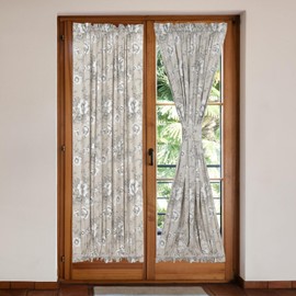 Moslovstar Linen French Door Curtains Set of 2, Elegant Country Style Black Peony Front Door Curtain Dual Rod Pocket Tiebacks Included, 54" W x 72" L