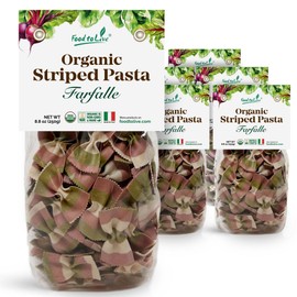 Food to Live Organic Striped Farfalle Pasta, 8.8 oz (Pack of 6) - Italian Artisan Tri-Color Bow-Tie Pasta. Made with Semolina, Beet and Spinach.