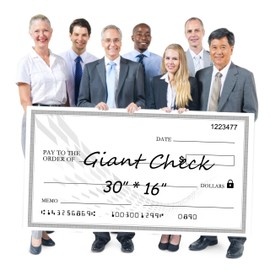 30"x16" Reusable Giant Check Board for Donations,Awards & Presentations - Oversized Dry Erase Fake Check with Laminated Surface, Waterproof & Tear-Resistant Cardboard for Fundraisers, Charity Events
