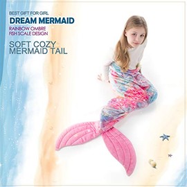 Mermaid Gifts for Girls, Mermaid Tail Blanket for Girls, All Seasons Sleeping Blanket Bag, Rainbow Plush Soft Flannel Fleece Colorful Fish Scale Design Snuggle Blanket