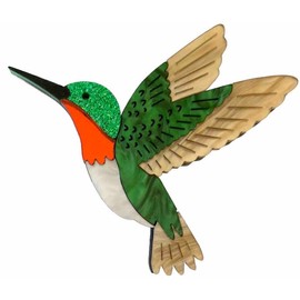Hummingbird Pin, Colorful Acrylic Bird Pin, 2 Inches Tall and 2.5 Inches Wide