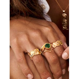 GNIRTSI Gold Ocean Wave Ring for Women 14K Gold Plated Minimalist Stack Irregular Wide Band Finger Jewelry Size 7