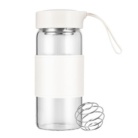 Cosmeria Shaker Glass, 16 oz BPA-Free Odourless Shaker Glass with Integrated Strainer and 304SS Mixing Ball for Fitness and Protein Shakes, Leak-Proof (White, Pack of 1)