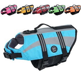 EMUST Dog Life Vests, Adjustable Dog Life Jackets for Small Dogs with Enhanced Buoyancy, Small Dog Flotation Vest with Durable Rescue Handle, Blue,XS