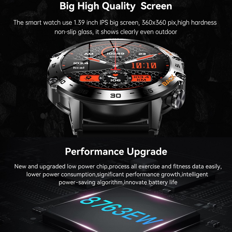 Black Outdoor Smartwatch with Speaker Waterproof Dustproof LCD Bluetooth Intelligent