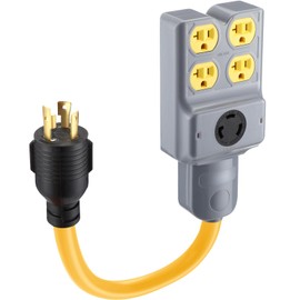 Kanayu NEMA L5-30P to Four 5-20R/ 5-15R & L5-30R Generator Adapter Extension Cord, 3 Prong Locking Generator 30 Amp to 15/20 Amp 30 Amp Generator Power Cord 125/250V 7500 Watts, ETL Listed