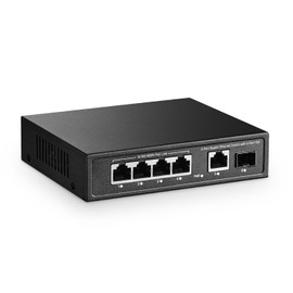 YuLinca 6 Port Mini Gigabit PoE Switch with 4 PoE+ Port, 1 Gigaibt RJ45 Uplink, 1 Gigabit SFP, IEEE802.3af/at, Max 65W, Metal Fanless Plug & Play Ethernet Switch