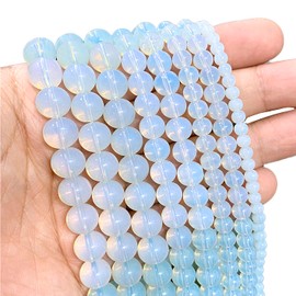 Only faith Round Stone Beads for Bracelet Making Jewelry with Hole Gemstone Strands for Necklace Loose Strips (8mm (94pcs), Opalo)
