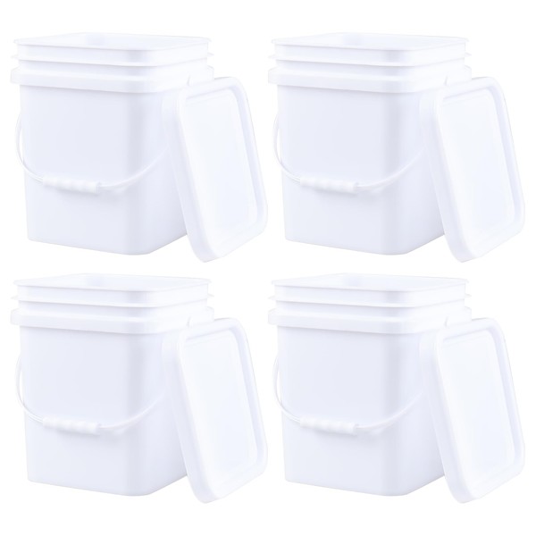 Afromy Plastic Bucket with Airtight Lid/Comfortable Handle, Heavy Duty White