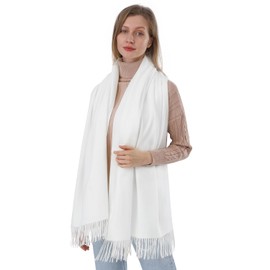 ACNCN Womens Cashmere Scarf Pashmina Shawl Wraps 300g Extra Large Cashmere Thick Scarves for Winter(White)