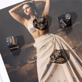 4 in 1 Glow-in-the-Dark Dice Set, Marbled Engraved Dice, Multiple Positions Available-B140 (black)