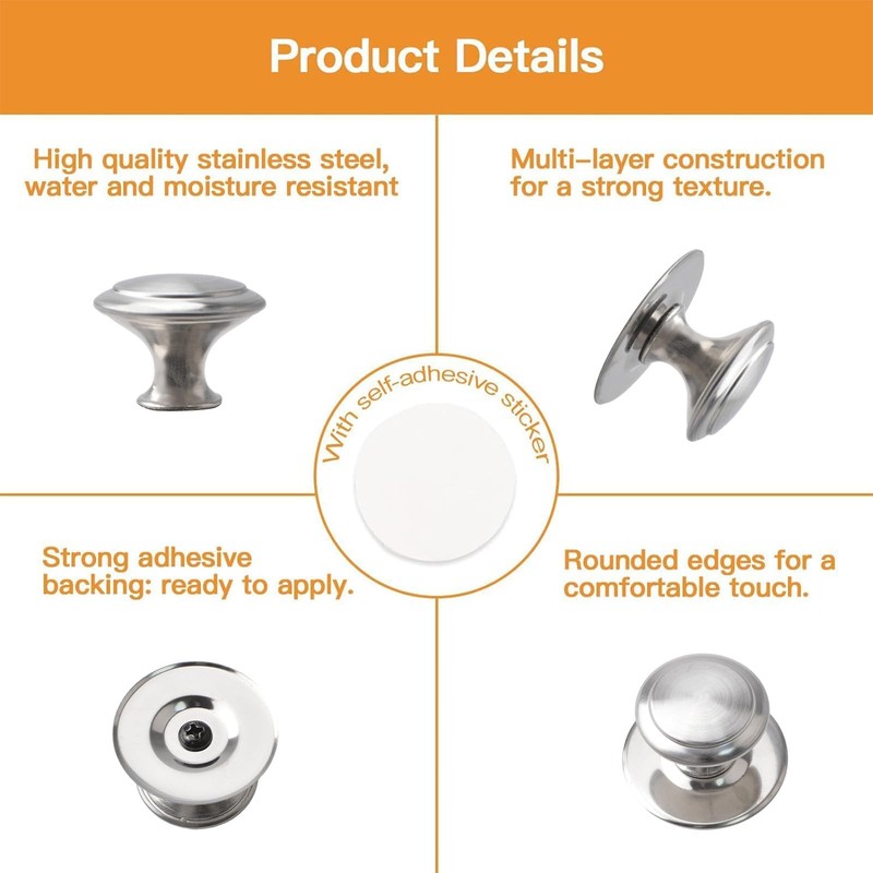 MOROBOR Stainless Steel Drawer Knobs, 4pcs Self-Stick Instant Cabinet Handle