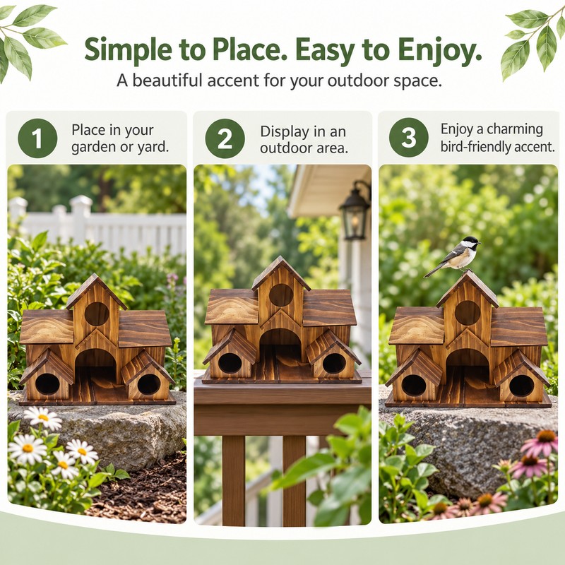 Wooden Bird House for Garden & Backyard – Multi-Room Outdoor