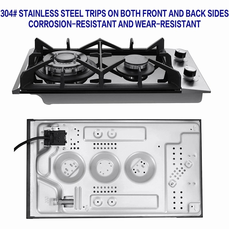 Eascookchef Gas Cooktop 12" Black Tempered Glass 2 Burners Built-in