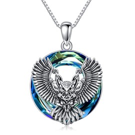 SIMONLY - Collar de vidrio de animales de plata de ley 925 con colgante de búho/camaleón/zorro/ardilla, joyería de cumpleaños, Navidad, regalos de graduación para mujeres, hijas, amigas, Plata esterlina, No