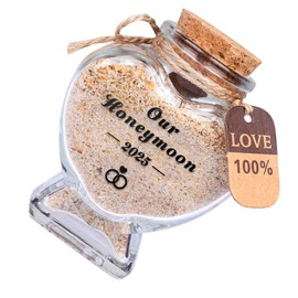 Azrra Honeymoon Sand Keepsake Jar 2025, Bridal Shower Gifts, Wedding Gifts, Engagement Gift, Honeymoon Essentials for Couples 2025, Newlyweds, DIY Decorative Heart Glass Jar with Gift Box