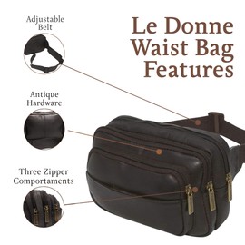 Le Donne Leather Waist Bag - Fashionable & Luxury 4-Compartment Bag - Adjustable Fanny Pack For Men & Women - Essentials For Running, Hiking & Everything Bag(Cafe)