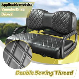 ZOOMYIN Diamond Golf Cart Seat Covers for Yamaha Drive & Drive2 OEM Ordinary Seat Cushion, Vinyl Leather Seat Cover, No Stapler Required,Black Stitching