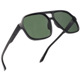 GLINDAR Polarized Aviator Sunglasses for Men Women, Retro Oversized Square Shades, Black/Green