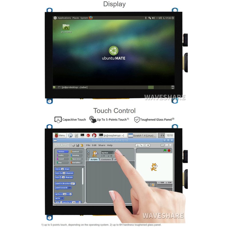 Waveshare 5 Inch HDMI Monitor Capacitive Touch Screen LCD 800x480