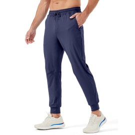 NEFOTIK Men's Sweatpants with Zipper Pockets Athletic Joggers Hiking Pants Workout Casual Sweat Track Pants for Men Navy Blue XL