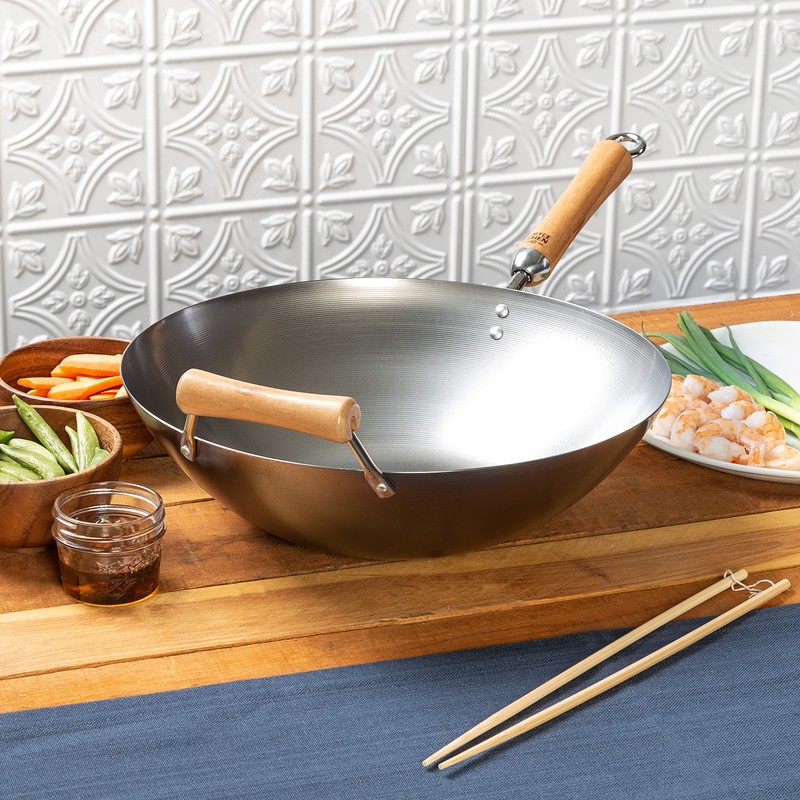 JOYCE CHEN Classic Series 14-Inch Carbon Steel Wok with Birch