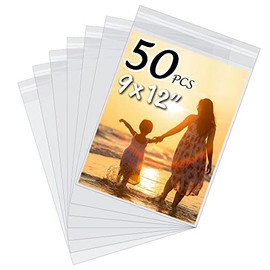 Somime 50 Pack Acid-Free Crystal Clear Sleeves Storage Bags for 9x12 Art Prints/Pictures/ Photos/Framing Mat Mattes (Bag Size: 9 3/8"x12 2/5")