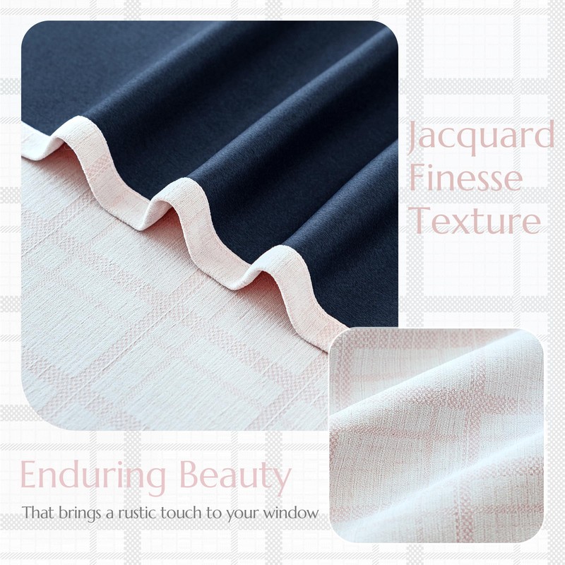 Pink Plaid Jacquard Blackout Curtains for Bedroom 52x72 2 Panels