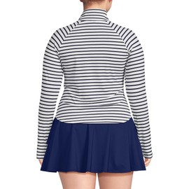 Lands' End Women's Plus Size Long Sleeve Rash Guard Cover-up UPF 50 3X White/Deep Sea Stripe