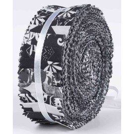 Soimoi 40Pcs Floral Artistic Print Precut Fabrics Strips Roll Up 1.5x42inches Cotton Jelly Rolls for Quilting - Black