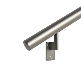 4 ft. Handrail - Complete Kit. Champagne Anodized Aluminum with 3 Champagne Wall Brackets + Flush Endcaps, 1.6" Round