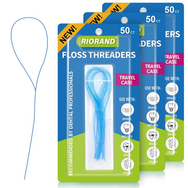 RioRand Floss Threaders,Essential Tool for Maintaining Oral Health with Braces, Bridges, and Implants 150 Count (Pack of 3)