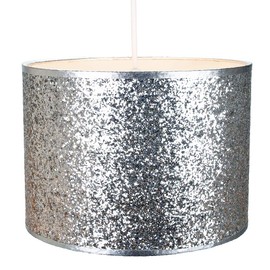Modern and Designer Bright Silver Glitter Fabric Pendant/Lamp Shade 25cm Wide by Happy Homewares