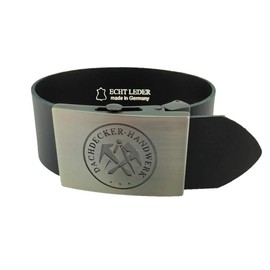GravurManufakturBerlin Trouser belt, roofer craft and guild sign, leather belt or nylon belt, 4 cm wide, one size fits all, can be shortened, Black leather