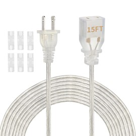 Zlierop Clear Extension Cord, UL-Certified Thin Extension Cord, 15 Ft Extension Cord, Male to Female Extension Cords 2 x 16 AWG 250V 10A, 2 Prong Extension Cord for Lighting, Appliance