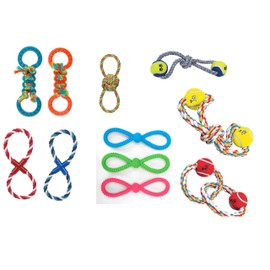 MPP Figure 8 Dog Toys Fun and Colorful Choices Tug Toss Fetch Play Ropes and Loops (Tugger 2 Balls)