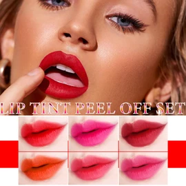 6 Colors Tattoo Lip Stain,Magic Matte Peel Off Lip Gloss Set Mask Tint Lip Stain Tint,Long-lasting Waterproof Peel Off Lip Stain Gloss Tattoo Lipstick for Women